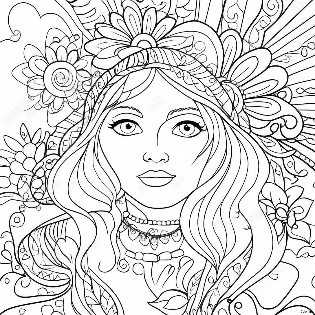 60s Hippie Flower Power Coloring Page 27122 24753