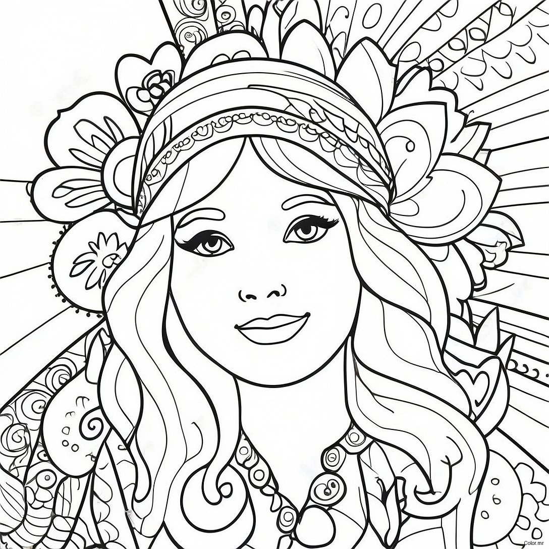 60s Hippie Flower Power Coloring Page 27122 24755