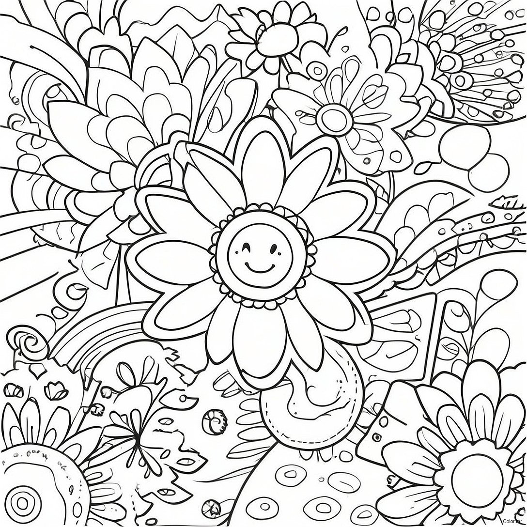 60s Hippie Flower Power Coloring Page 27122 24756