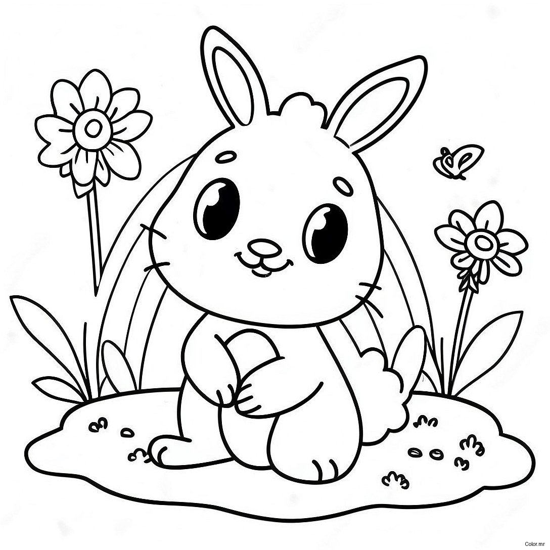 Adorable Baby Bunny In A Flower Garden Coloring Page 70404 58209