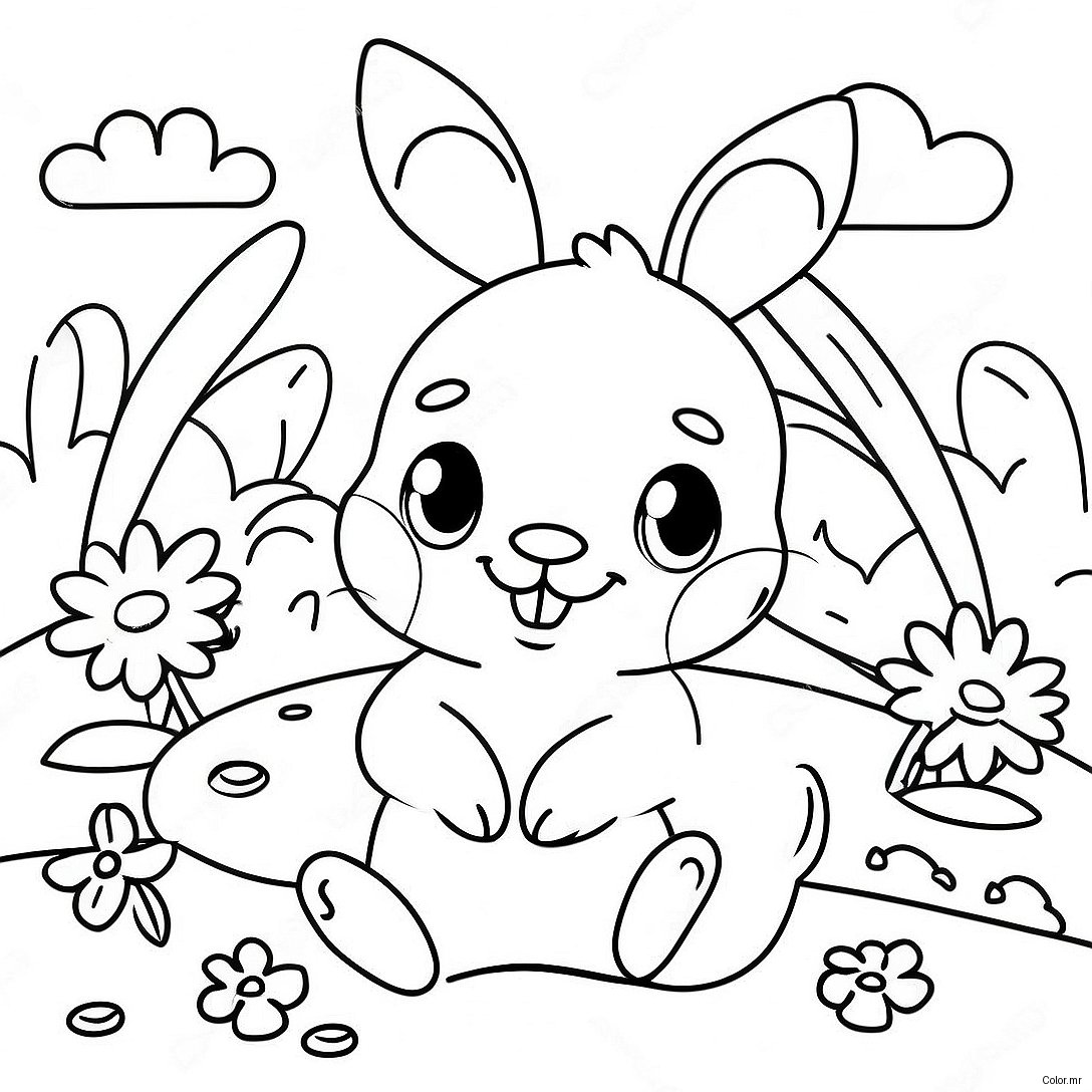 Adorable Baby Bunny In A Flower Garden Coloring Page 70404 58210