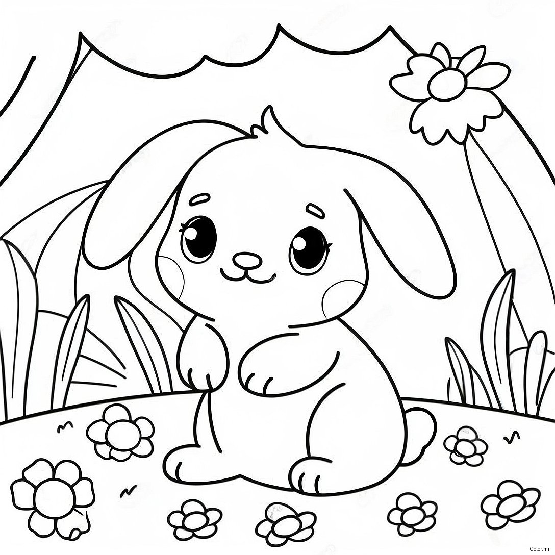 Adorable Baby Bunny In A Flower Garden Coloring Page 70404 58211