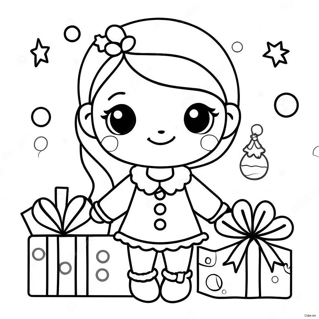Adorable Christmas Girl With Presents Coloring Page 50145 41817