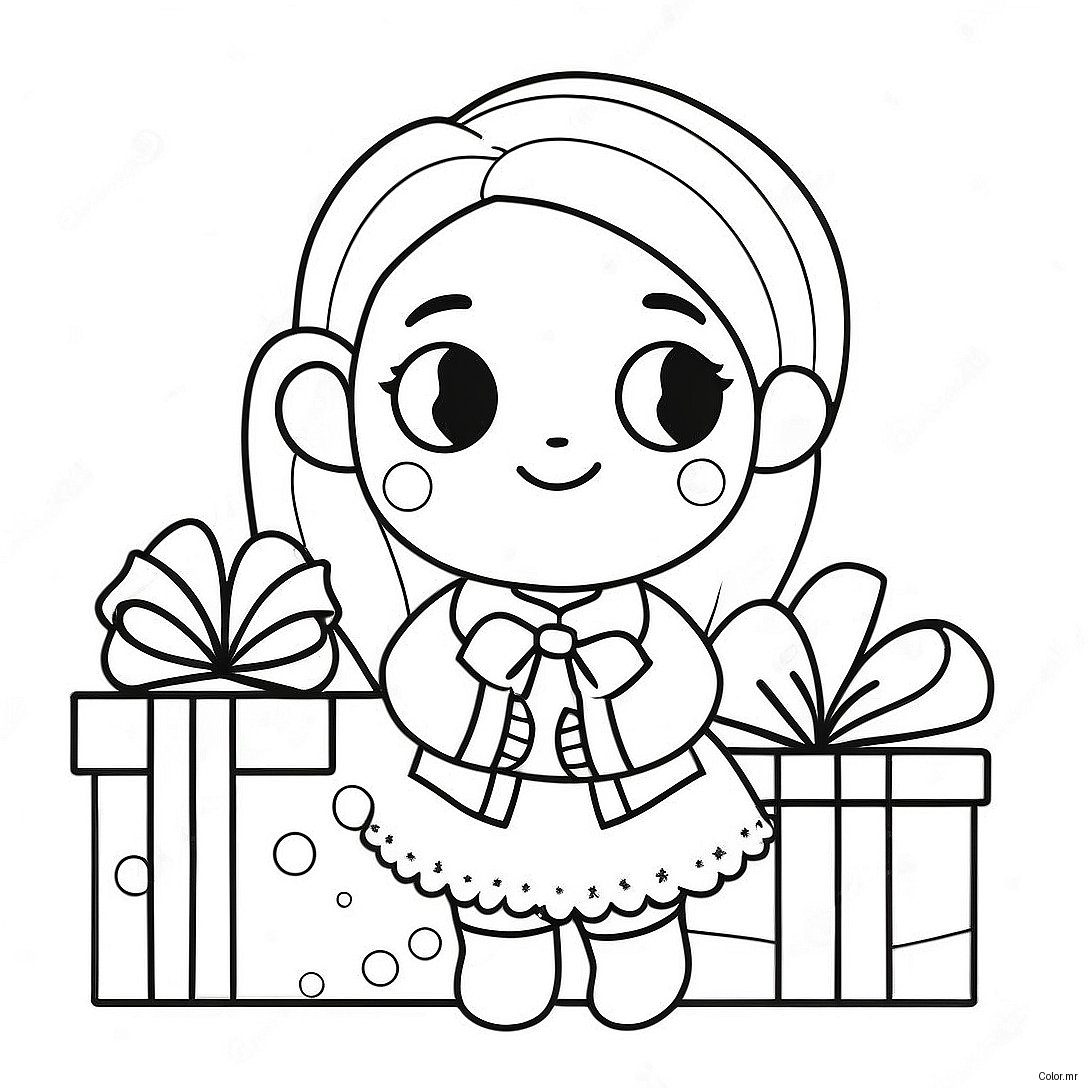 Adorable Christmas Girl With Presents Coloring Page 50145 41818
