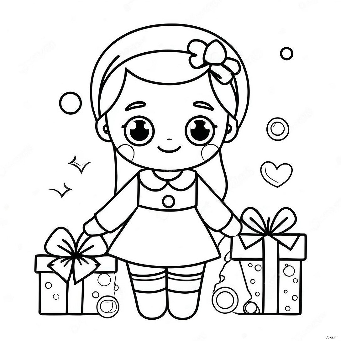 Adorable Christmas Girl With Presents Coloring Page 50145 41819