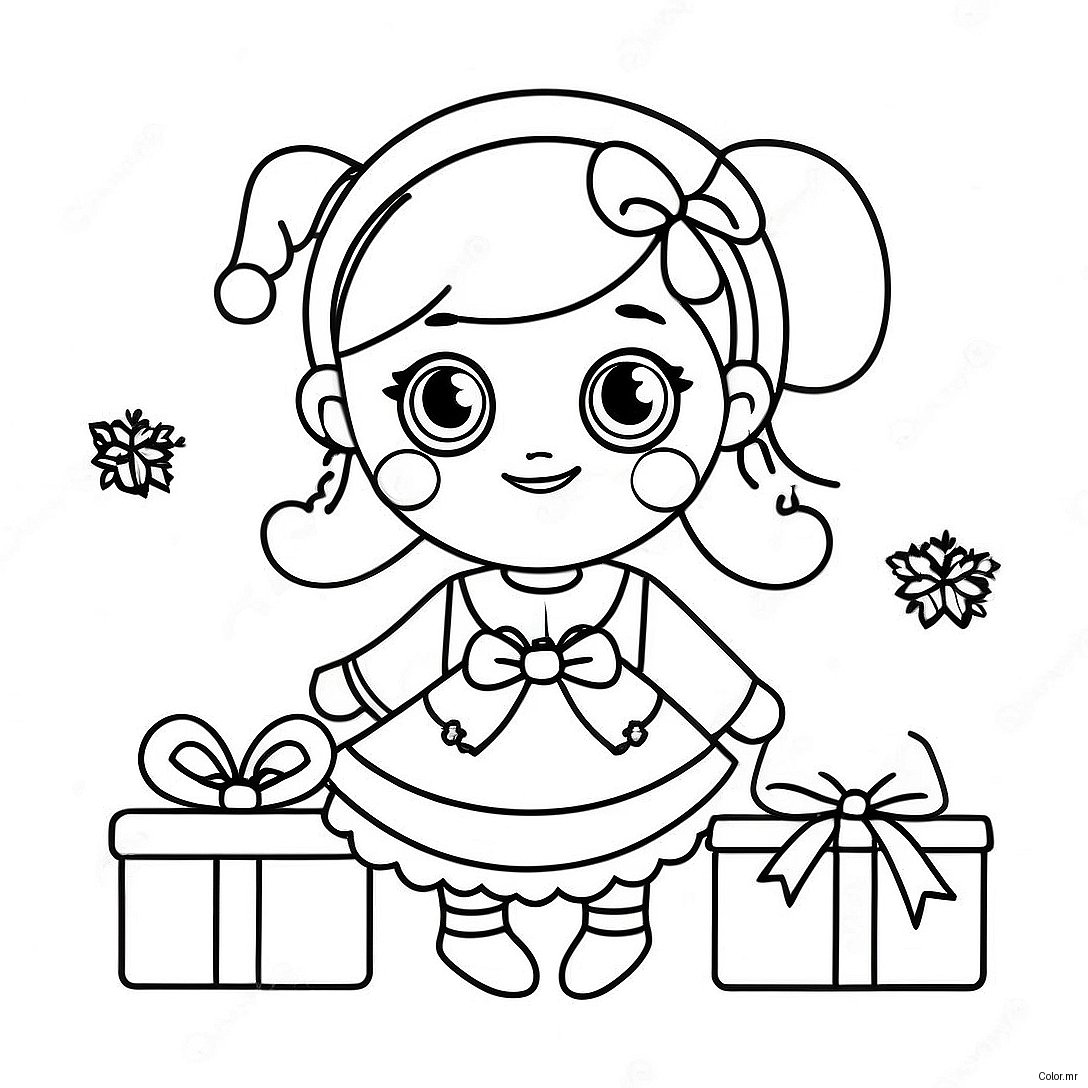 Adorable Christmas Girl With Presents Coloring Page 50145 41820