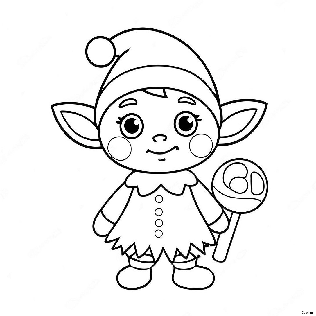 Adorable Elf With A Candy Cane Coloring Page 28757 26021
