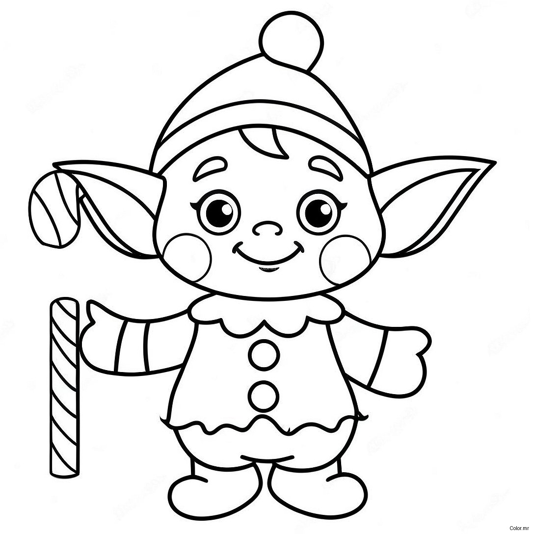 Adorable Elf With A Candy Cane Coloring Page 28757 26022