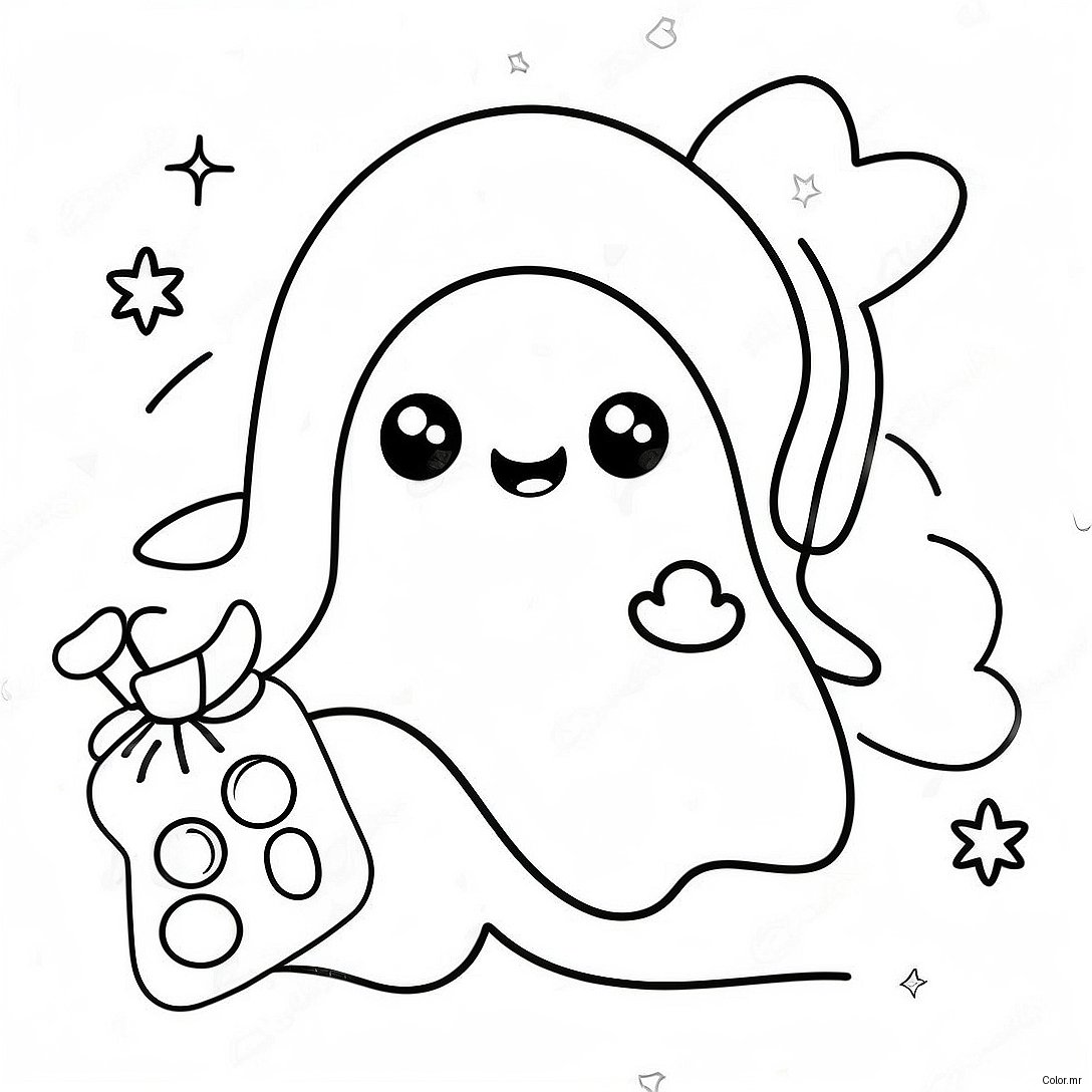 Adorable Kawaii Ghost With Candy Coloring Page 68523 56501