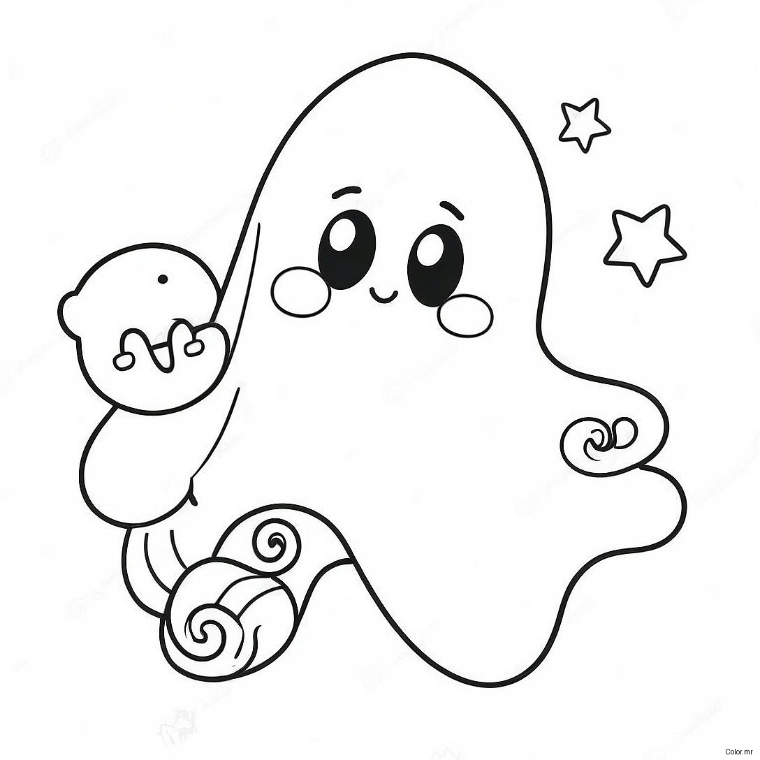 Adorable Kawaii Ghost With Candy Coloring Page 68523 56502