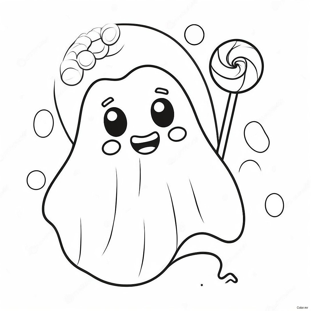 Adorable Kawaii Ghost With Candy Coloring Page 68523 56503