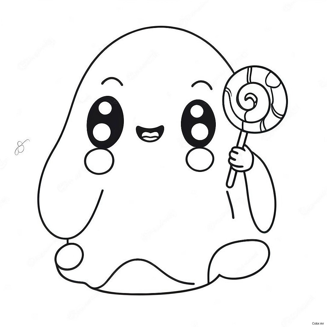 Adorable Kawaii Ghost With Candy Coloring Page 68523 56504