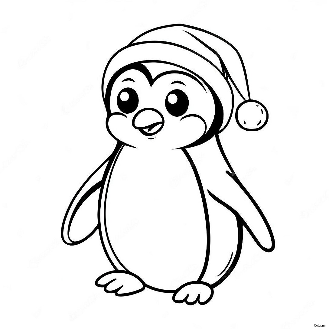 Adorable Penguin With Santa Hat Coloring Page 30929 27738