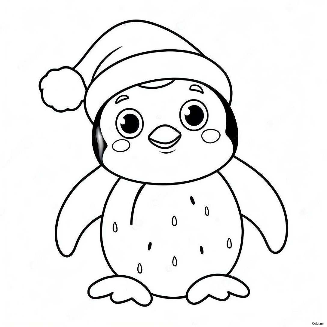 Adorable Penguin With Santa Hat Coloring Page 30929 27739