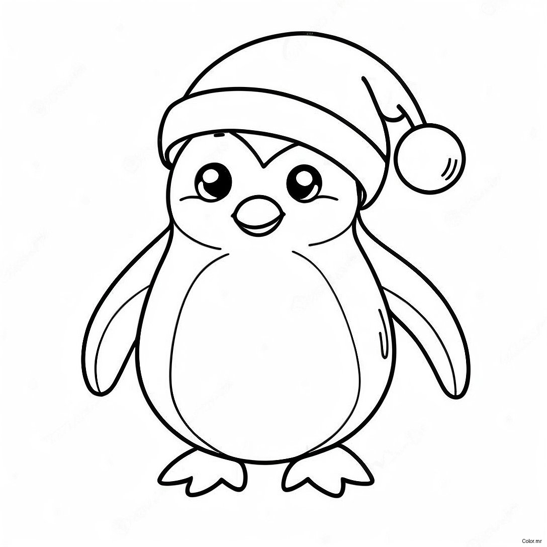 Adorable Penguin With Santa Hat Coloring Page 30929 27740