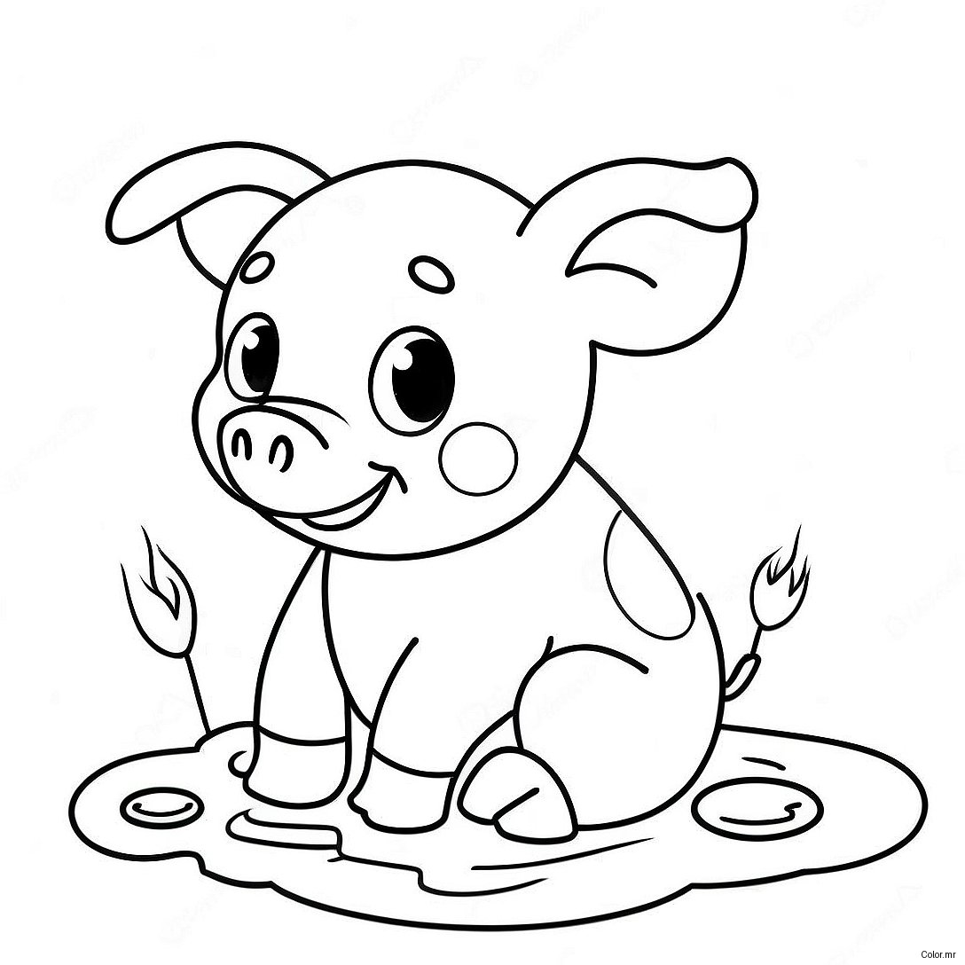 Adorable Piglet Playing In The Mud Coloring Page 38617 32101