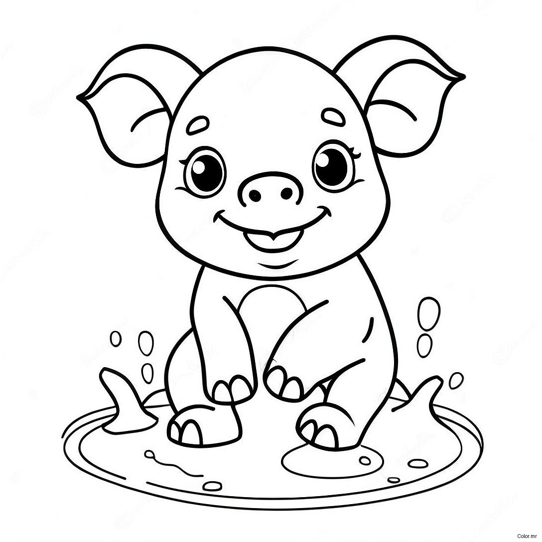 Adorable Piglet Playing In The Mud Coloring Page 38617 32103