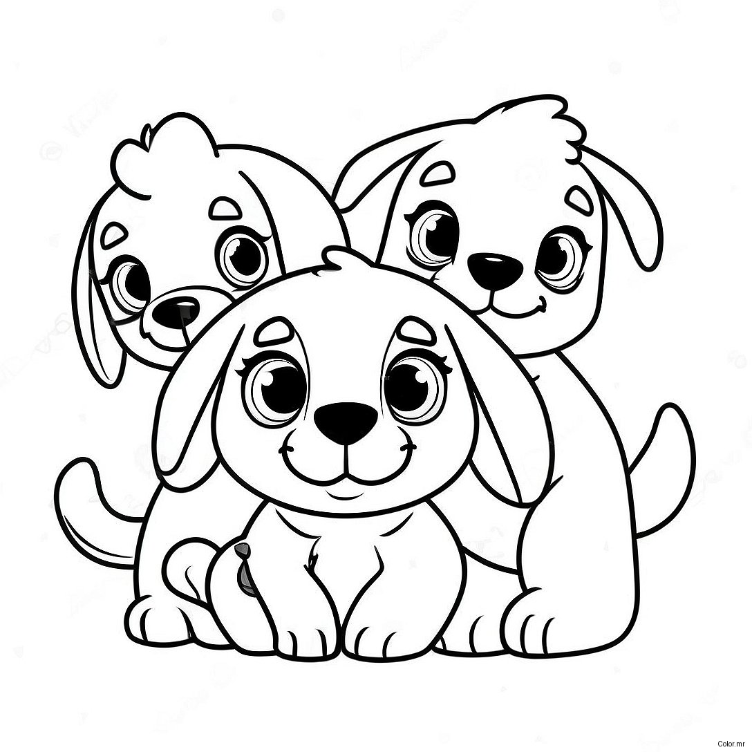 Adorable Pound Puppies Playing Together Coloring Page 60787 50421