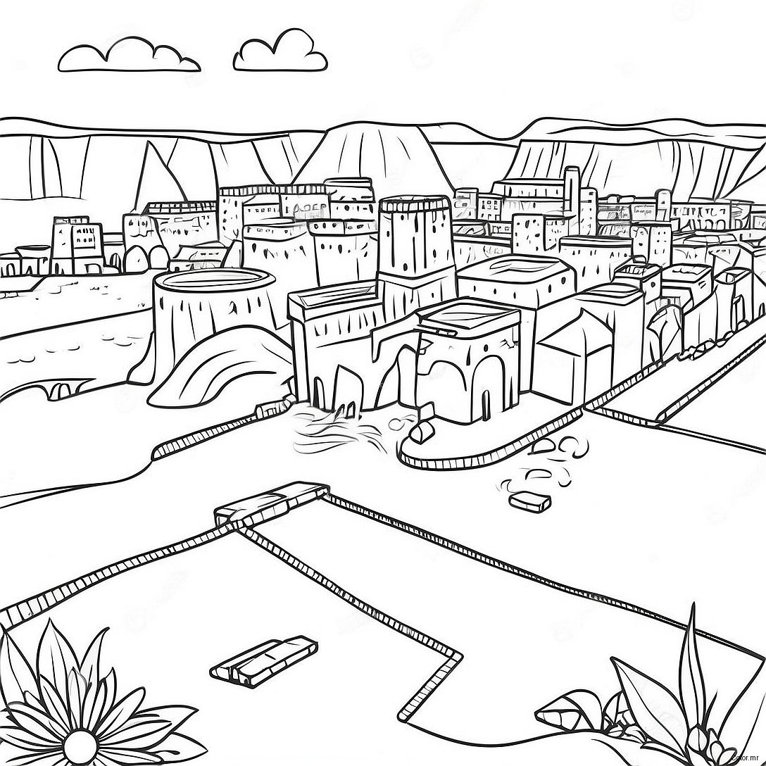 Ancient Mesopotamia Cityscape Coloring Page 39288 32624