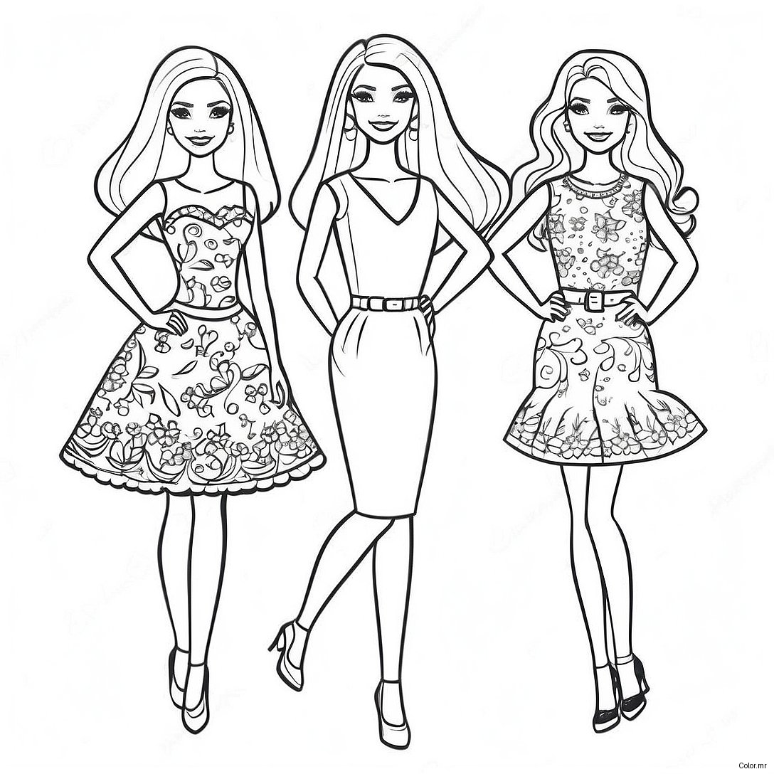 Barbie And Sisters In Fashion Outfits Coloring Page 64541 53360