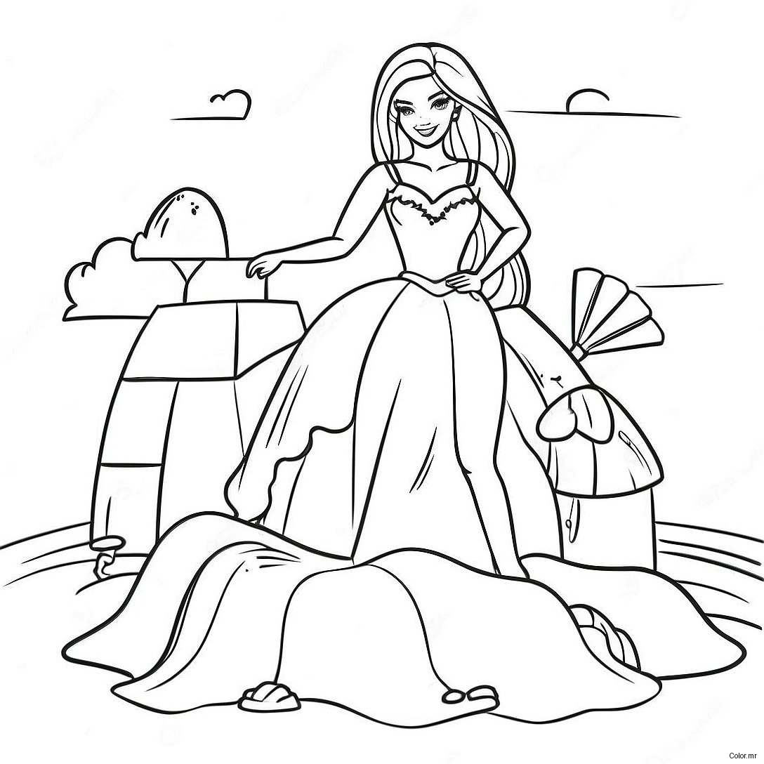 Barbie Building Sandcastle Coloring Page 50945 42446