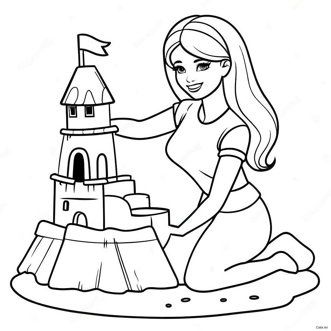 Barbie Building Sandcastle Coloring Page 50945 42447