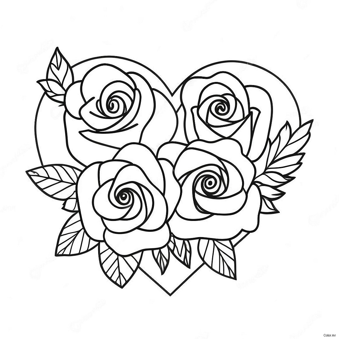 Beautiful Heart Rose Bouquet Coloring Page 3841 3109