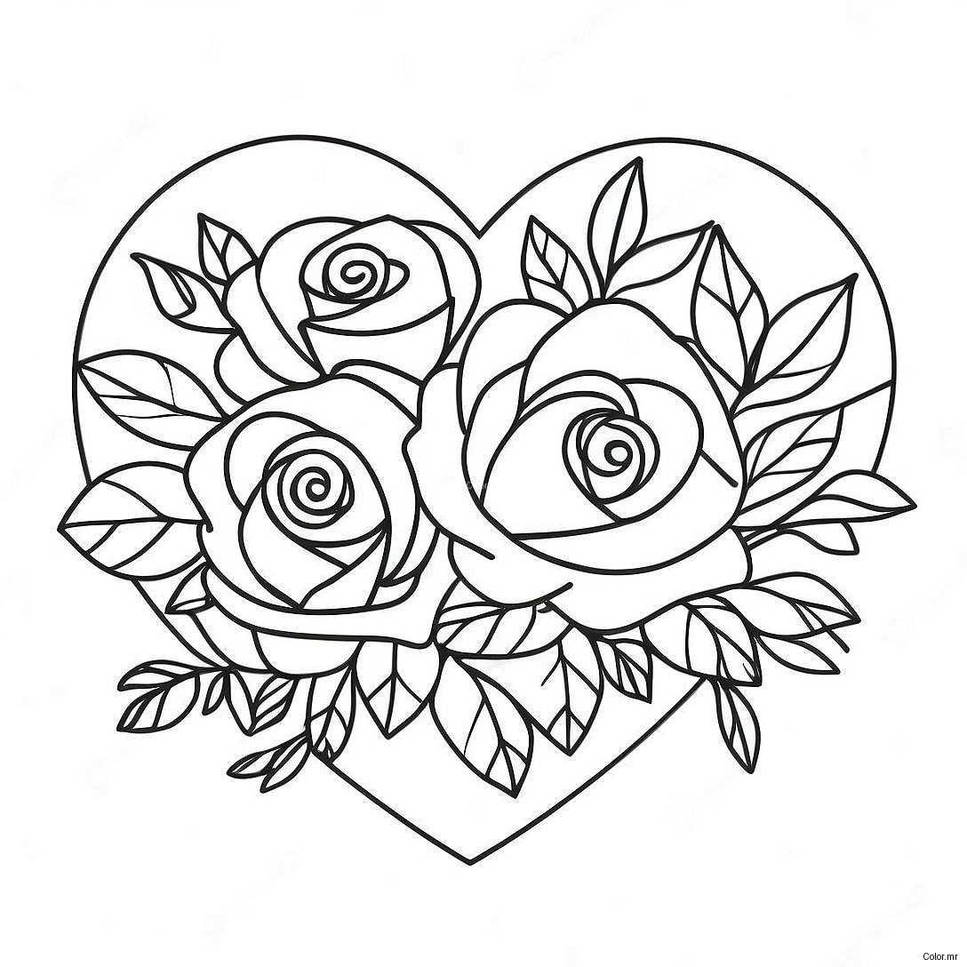 Beautiful Heart Rose Bouquet Coloring Page 3841 3110