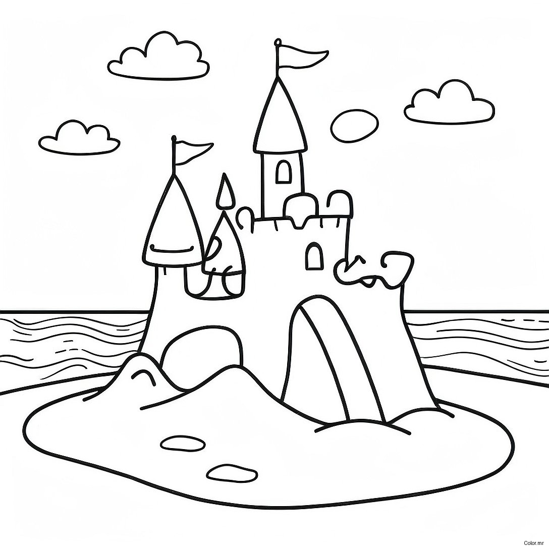 Beautiful Sand Castle By The Ocean Coloring Page 13719 11369