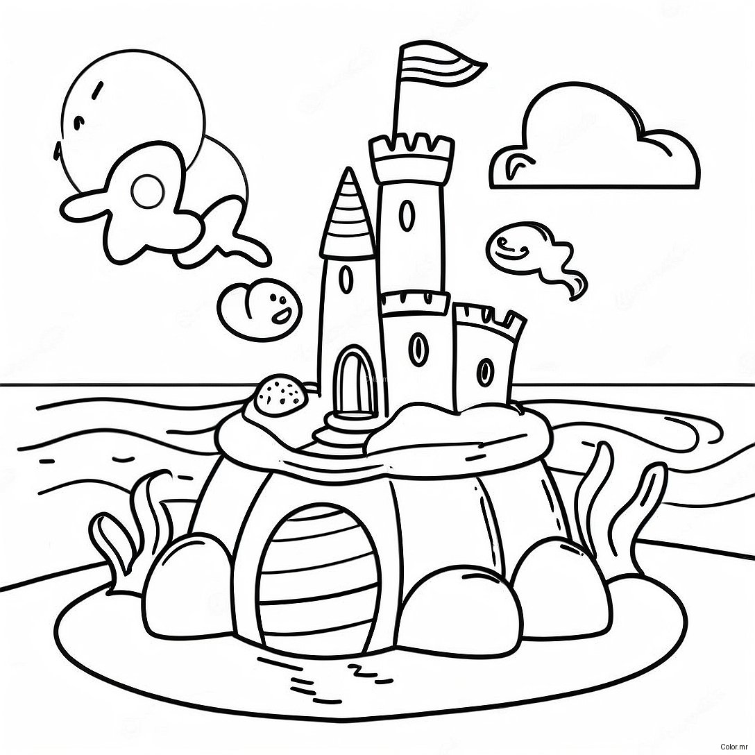 Beautiful Sand Castle By The Ocean Coloring Page 13719 11370