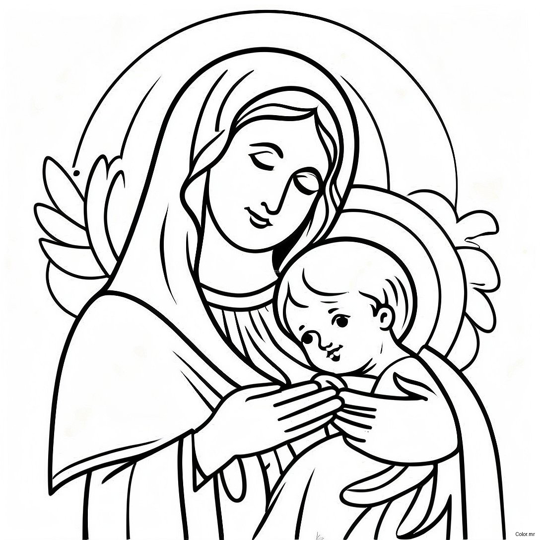 Beautiful Virgin Mary With Baby Jesus Coloring Page 18396 15409