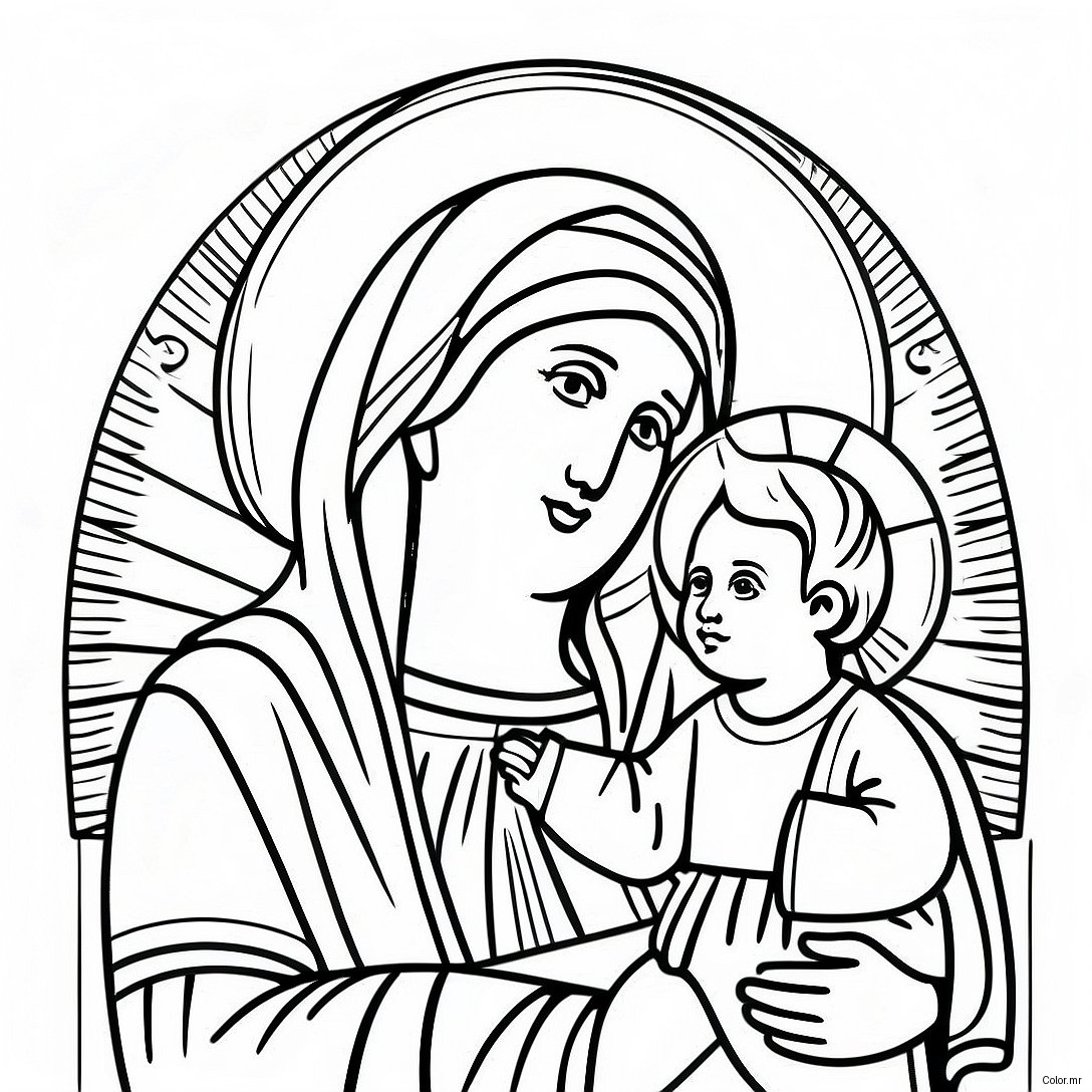 Beautiful Virgin Mary With Baby Jesus Coloring Page 18396 15410