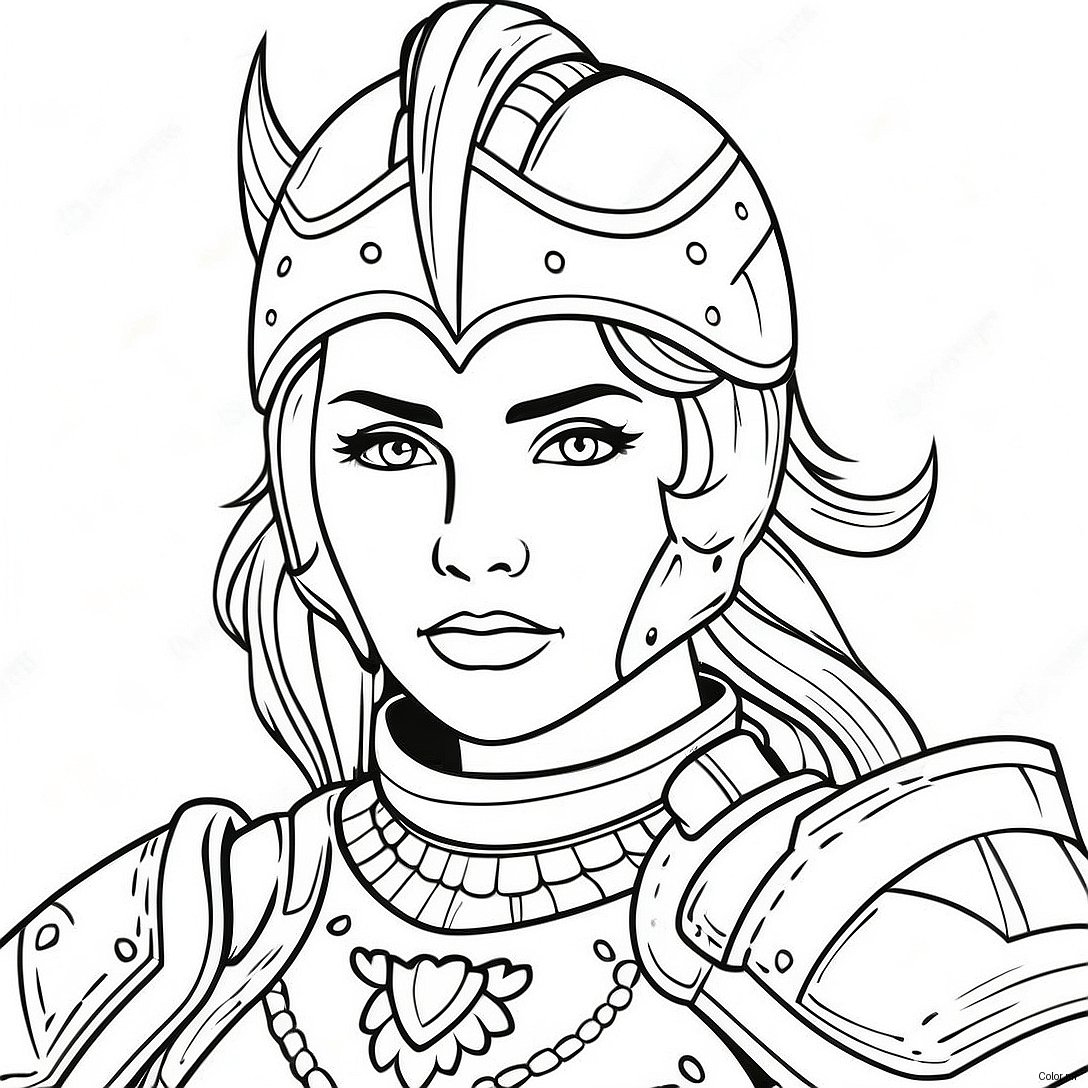 Brave Female Warrior In Armor Coloring Page 46334 38603