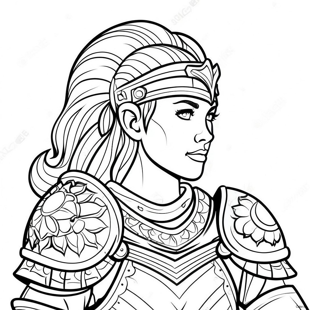 Brave Female Warrior In Armor Coloring Page 46334 38604