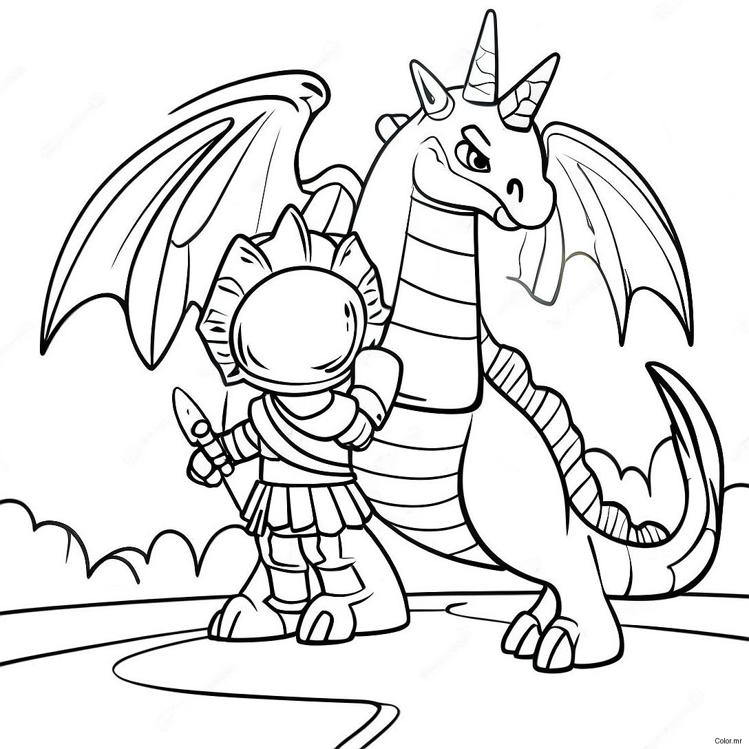 Brave Knight Facing A Dragon Coloring Page 25837 23744