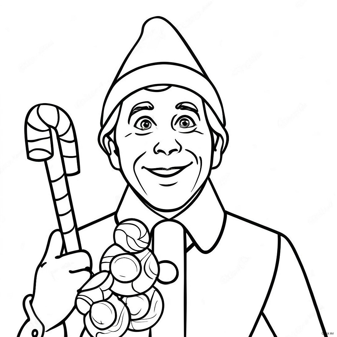 Buddy The Elf With Candy Cane Coloring Page 36976 30805