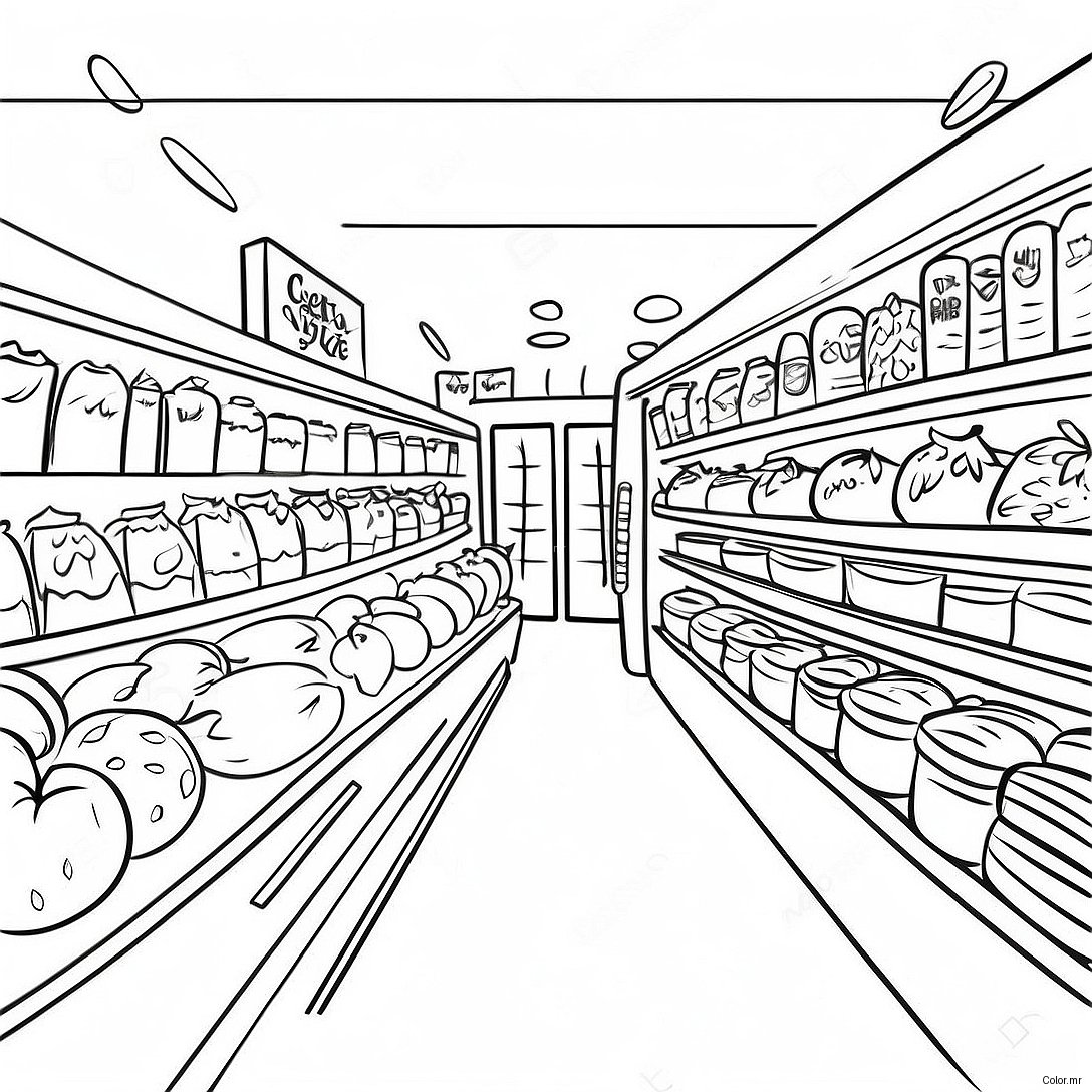 Busy Grocery Store Aisle Coloring Page 19939 18601