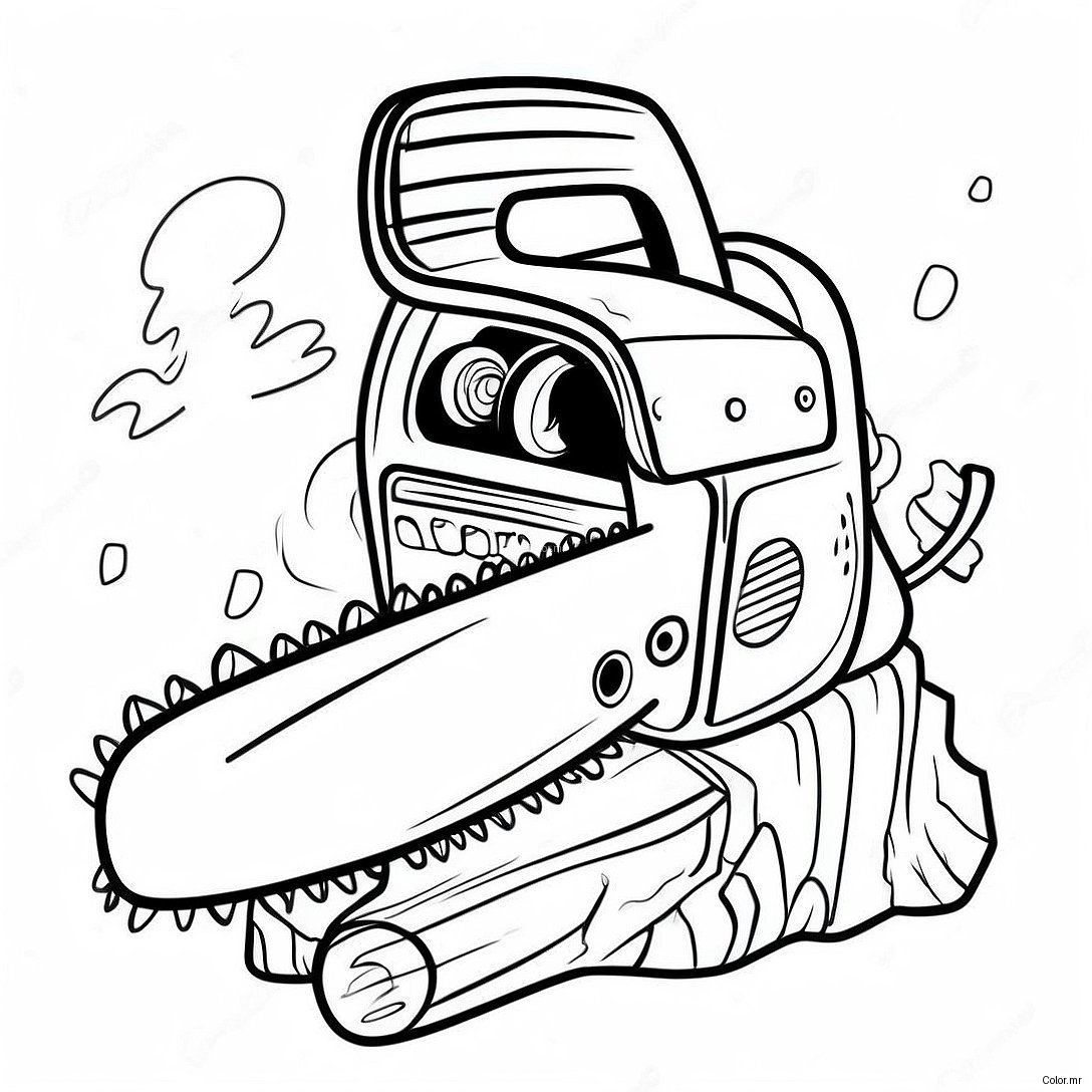 Cartoon Chainsaw In Action Coloring Page 43713 36368