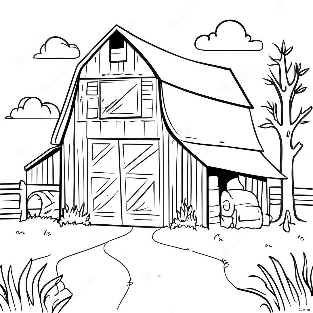 Charming Rustic Barn Scene Coloring Page 64220 53111