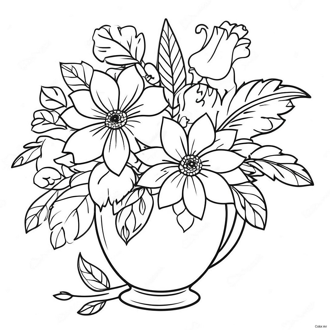 Charming Still Life Floral Arrangement Coloring Page 52046 43317