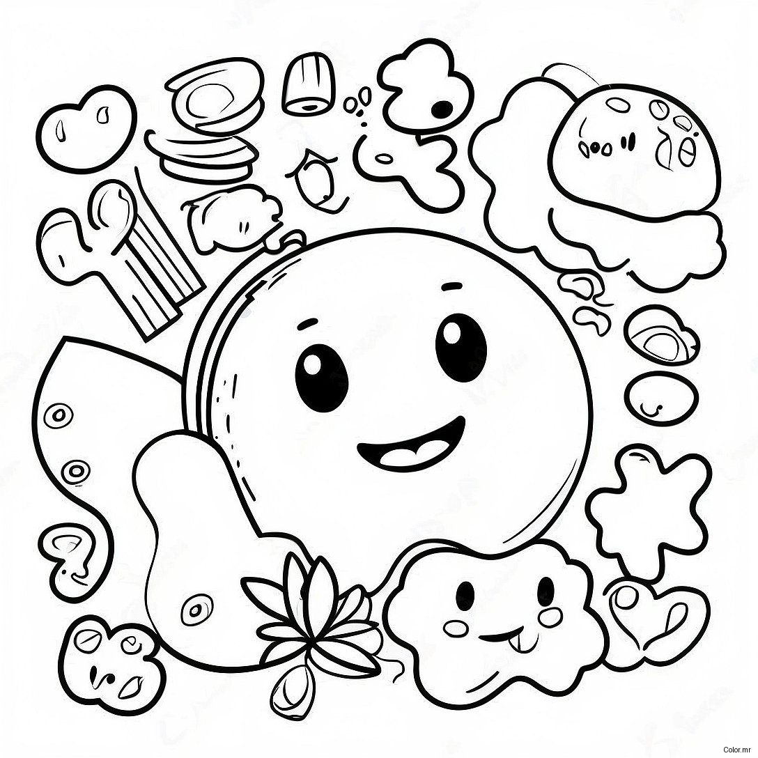 Cheesy Macaroni With Smiling Face Coloring Page 57415 47741