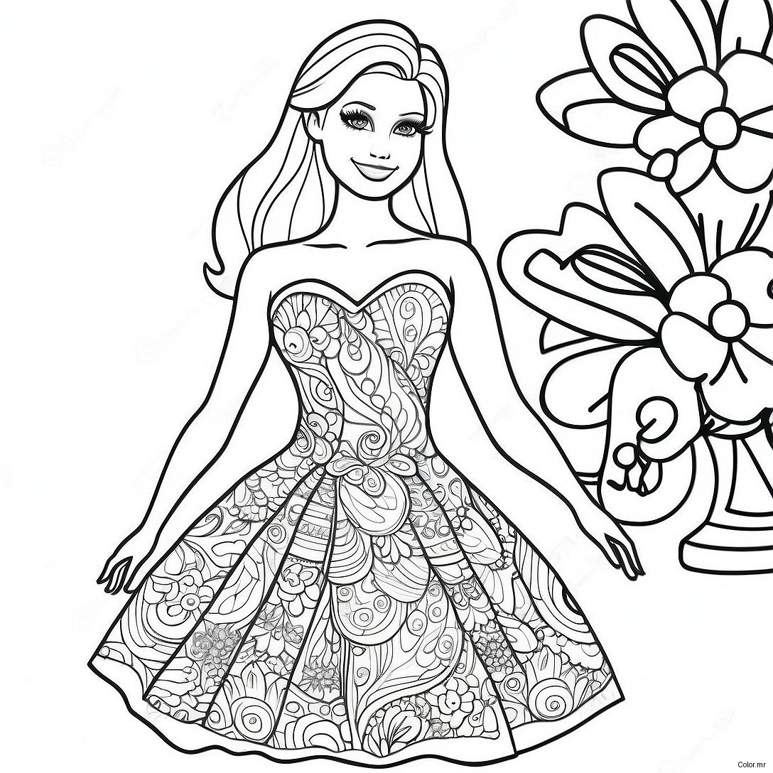 Chelsea Barbie In A Sparkly Dress Coloring Page 67273 55510