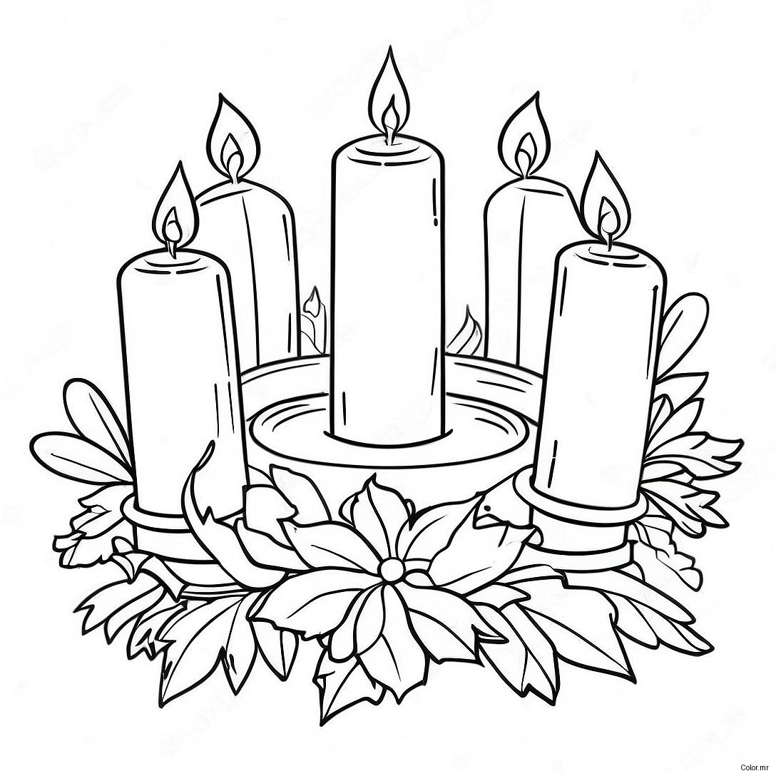 Colorful Advent Wreath With Candles Coloring Page 65031 53756