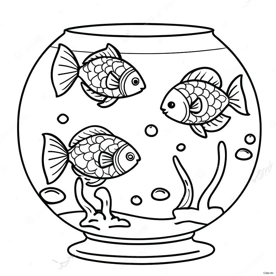 Colorful Fish Bowl With Tropical Fish Coloring Page 43863 36485