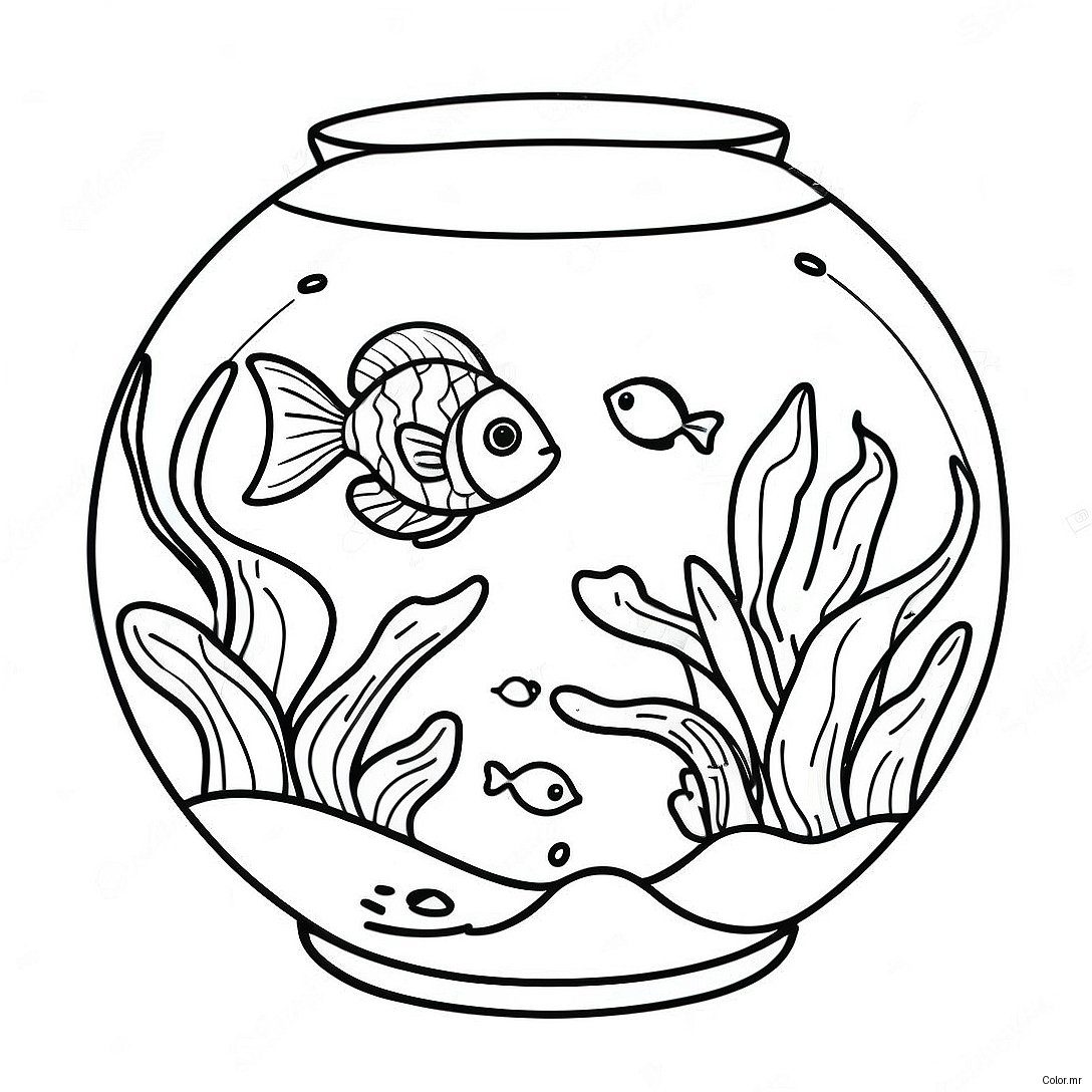 Colorful Fish Bowl With Tropical Fish Coloring Page 43863 36486