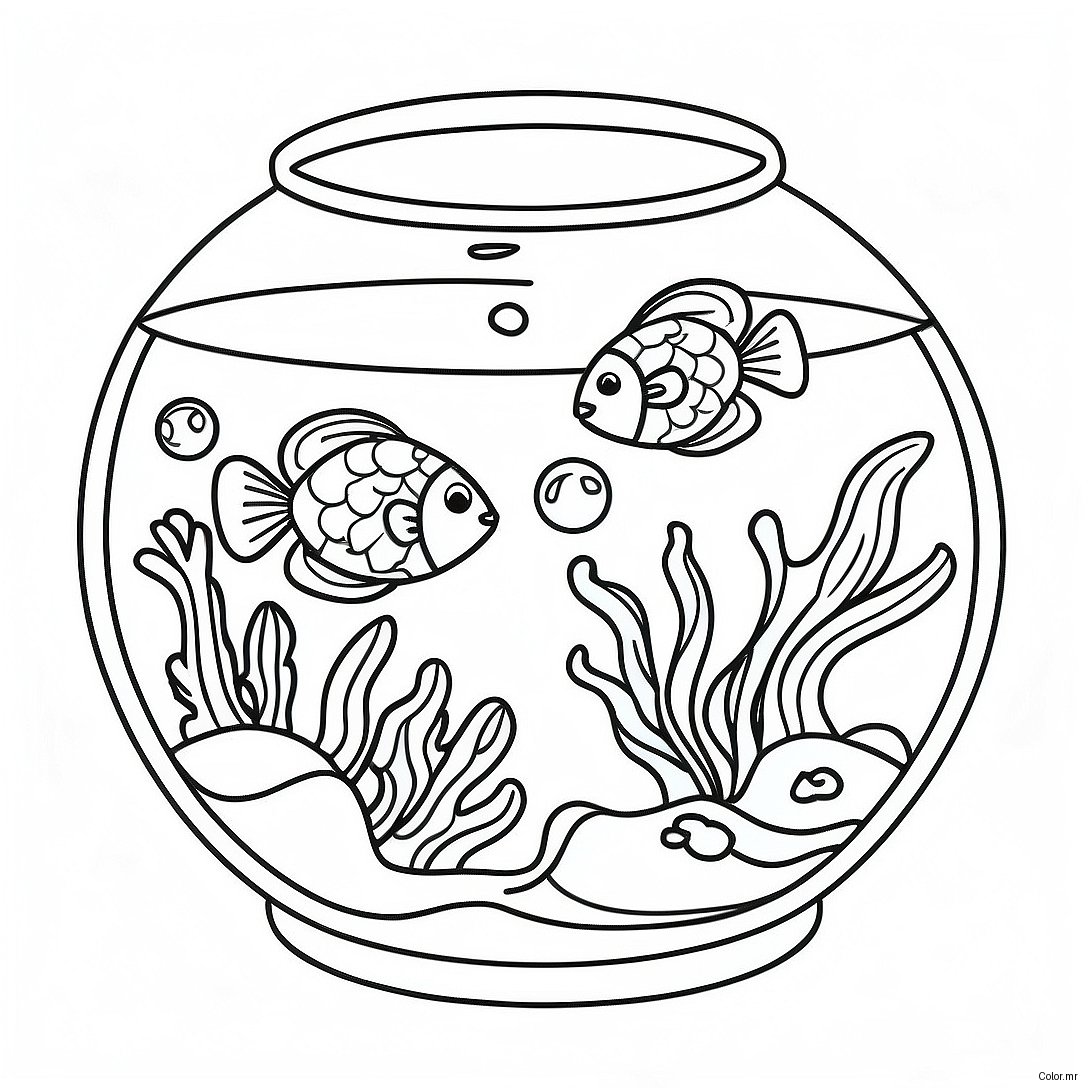Colorful Fish Bowl With Tropical Fish Coloring Page 43863 36487