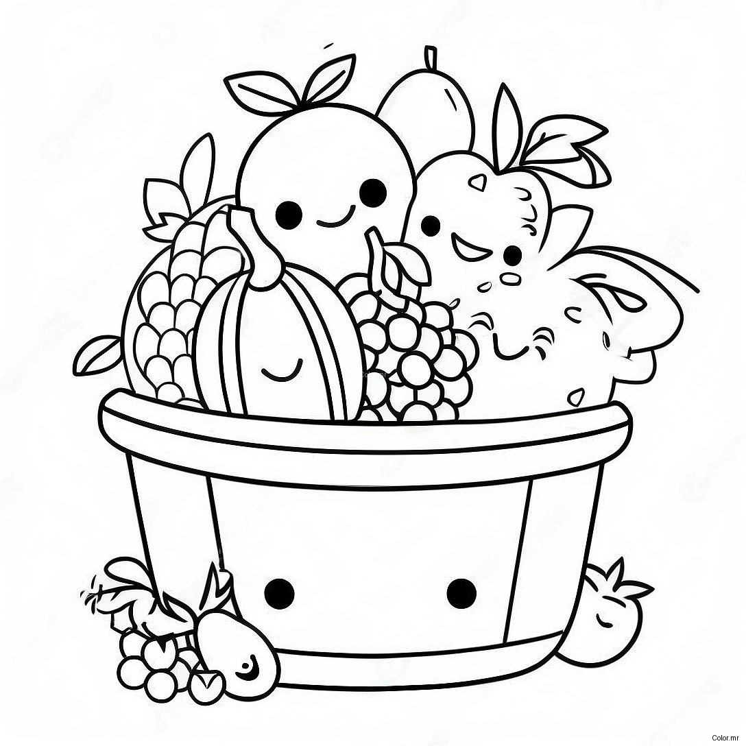 Colorful Fruit Basket With Smiling Faces Coloring Page 35604 29617