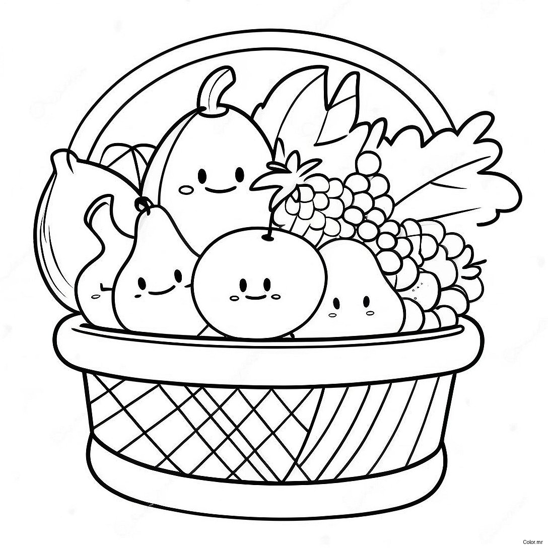 Colorful Fruit Basket With Smiling Faces Coloring Page 35604 29618