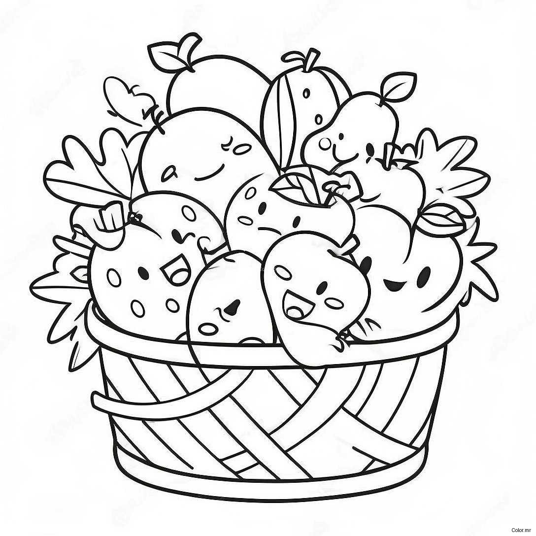 Colorful Fruit Basket With Smiling Faces Coloring Page 35604 29619