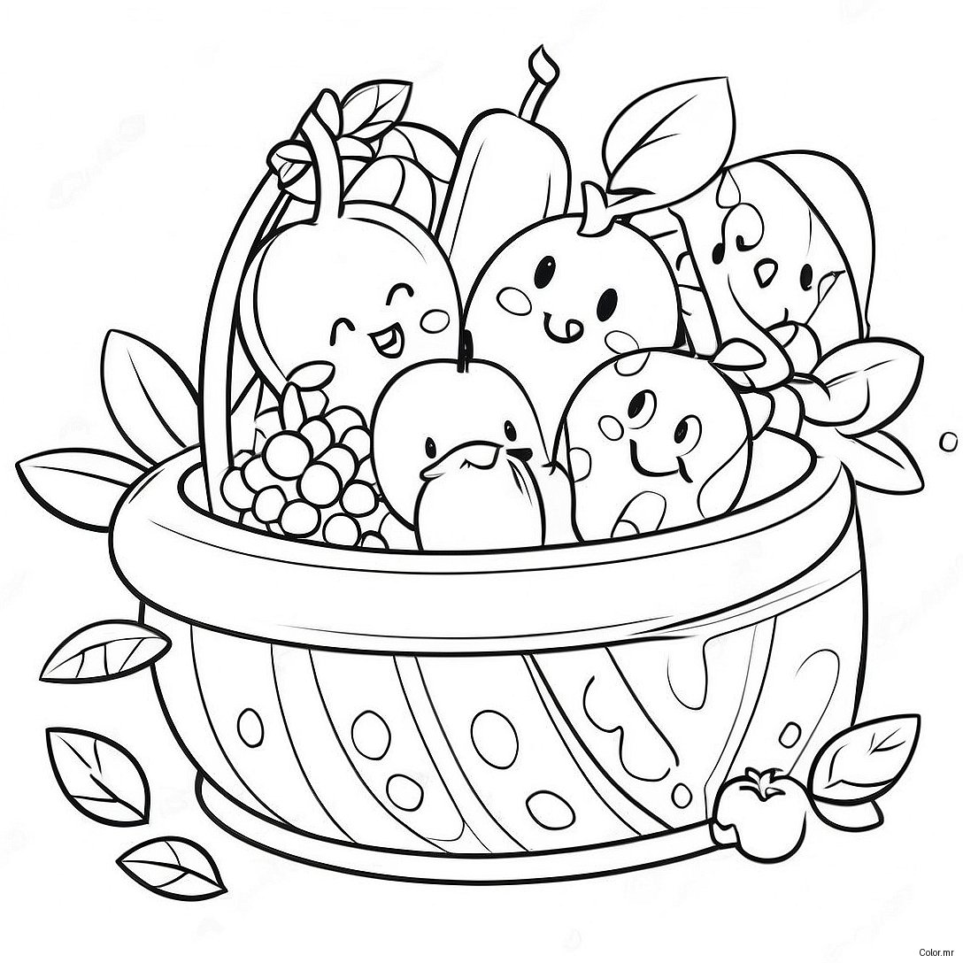 Colorful Fruit Basket With Smiling Faces Coloring Page 35604 29620